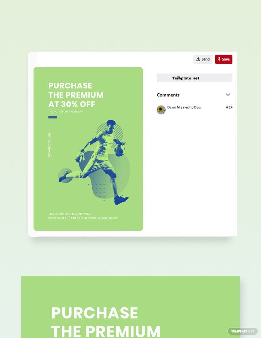 Sports App Promotion Pinterest Pin Template in PSD