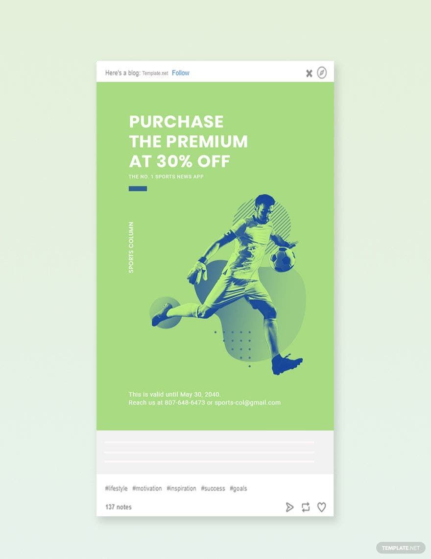 Sports App Promotion Tumblr Post Template in PSD