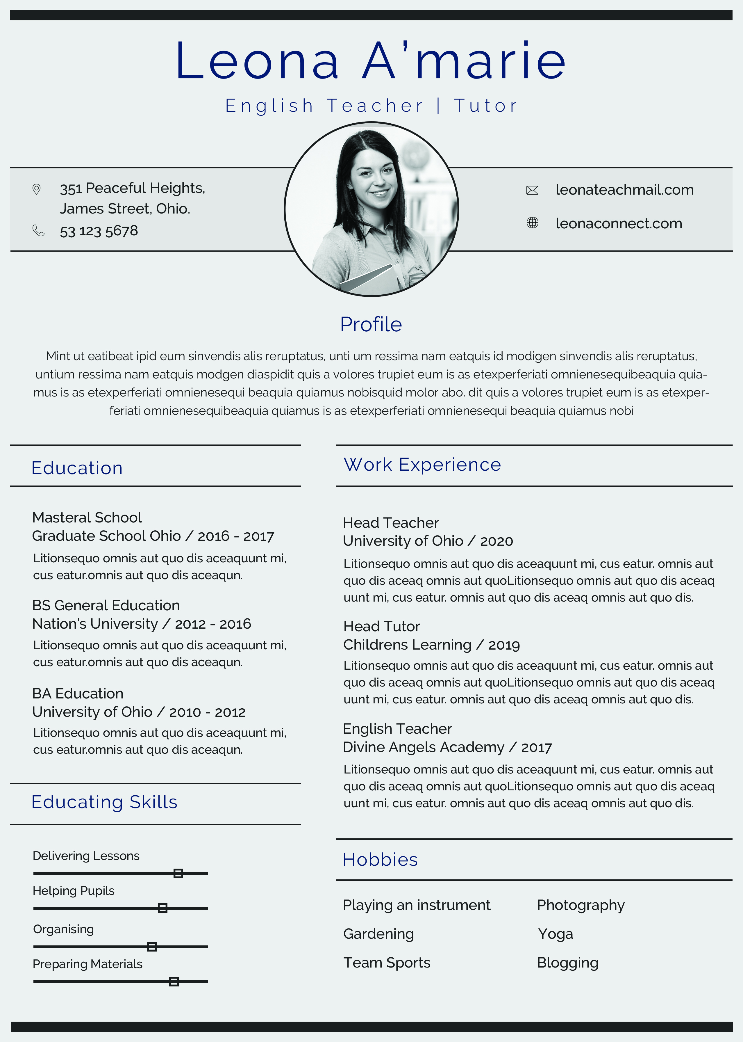 Free English Teacher Cv Template In Adobe Photoshop | Template.Net
