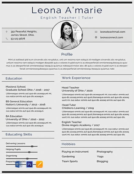 Free English Teacher Cv Template Download 607 Resume Templates In