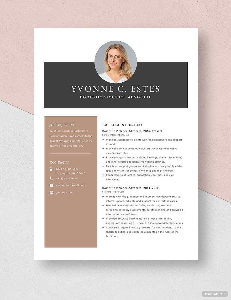 Free Domestic Violence Advocate Resume in Word, Apple Pages