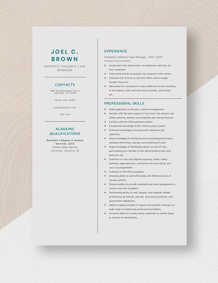 Domestic Violence Case Manager Resume Template