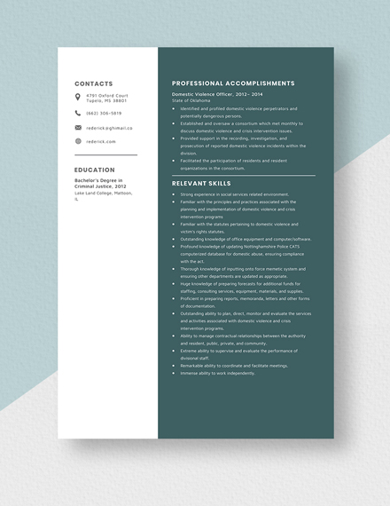 Domestic Violence Officer Resume Template