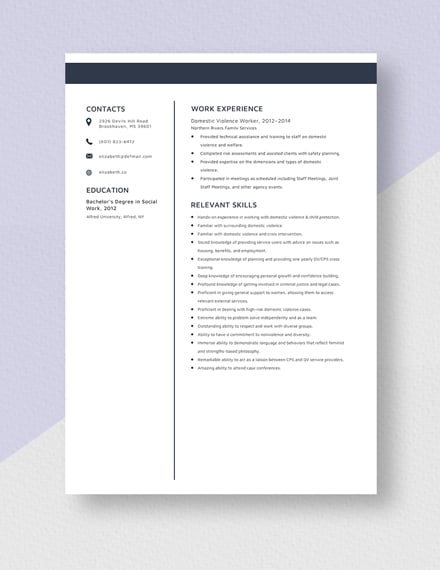 Domestic Violence Worker Resume Template