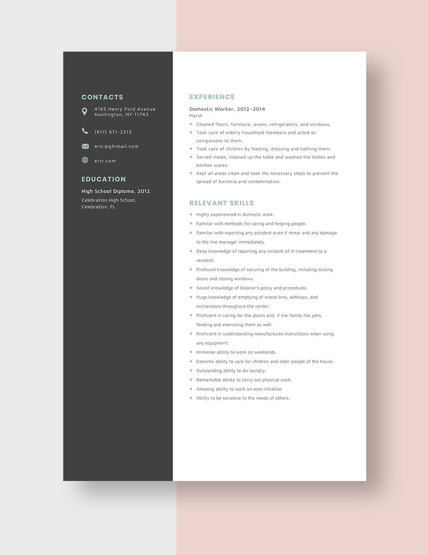Domestic Worker Resume
