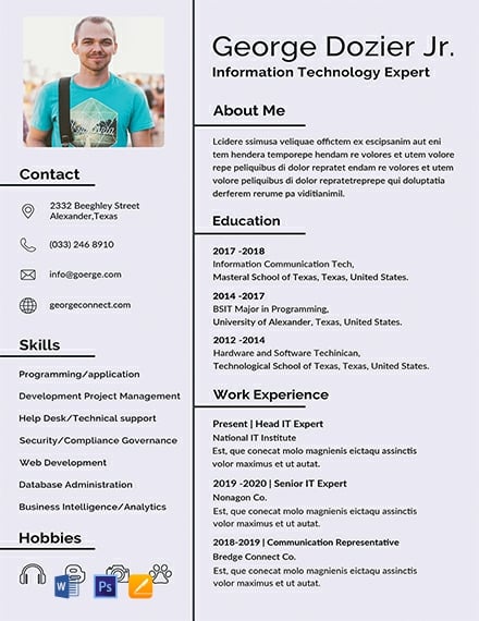 IT Resume Format Template - Word, Apple Pages, PSD