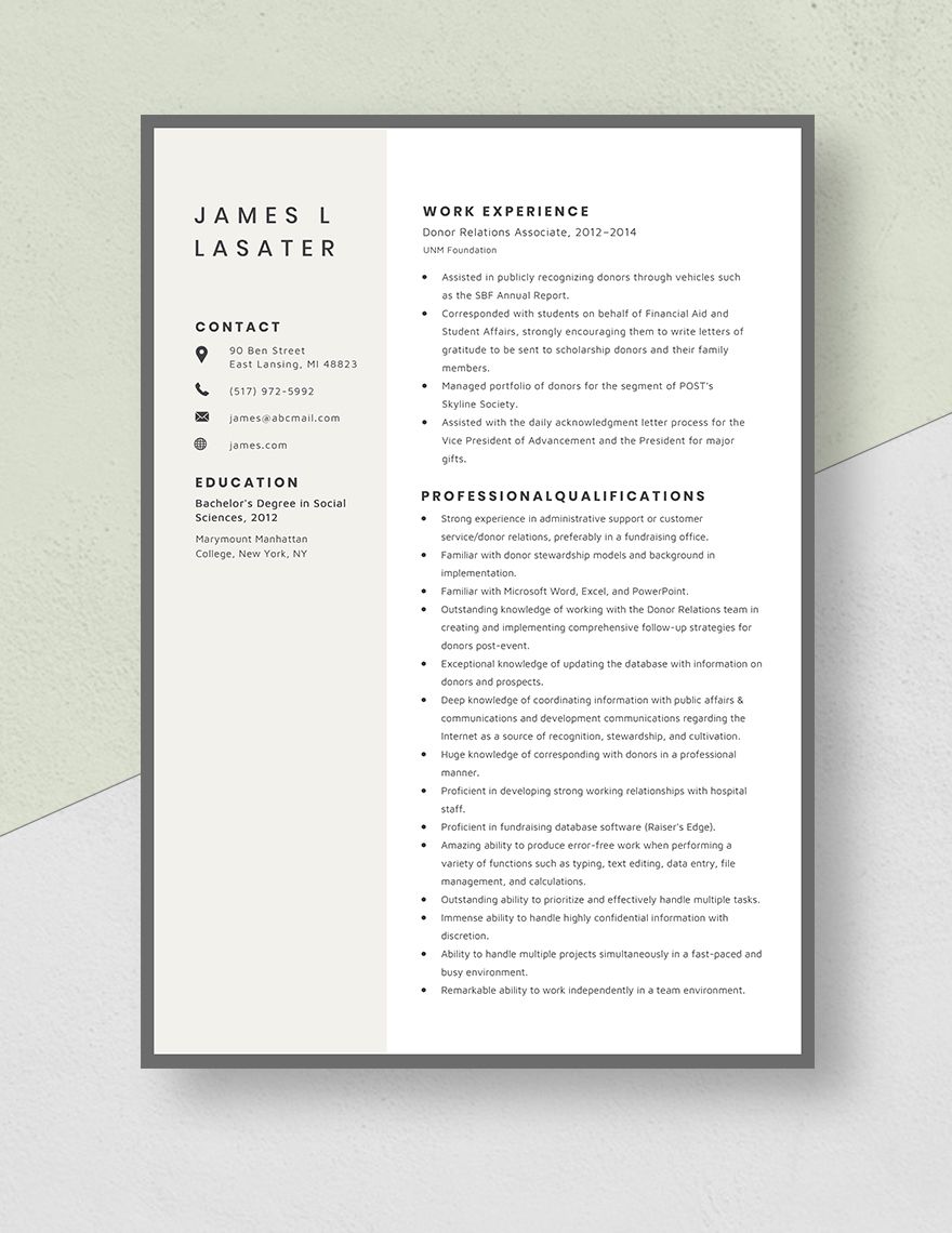 Donor Relations Associate Resume