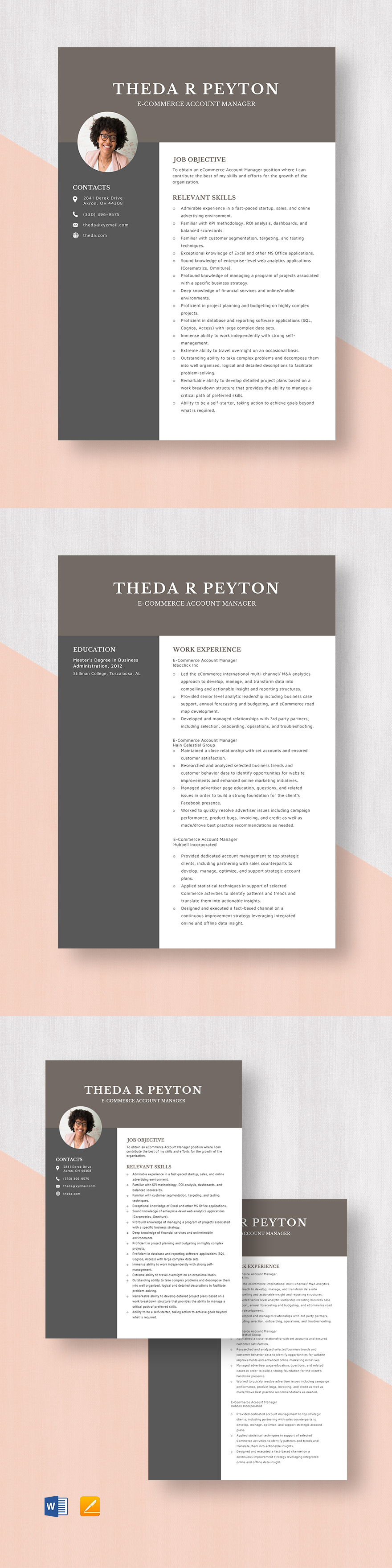 Editable Account Manager Resume Template Google Docs, Word, Apple
