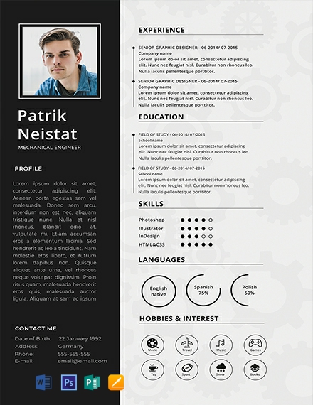 Mechanical Engineer Resume Template - Word, Apple Pages, PSD, Publisher