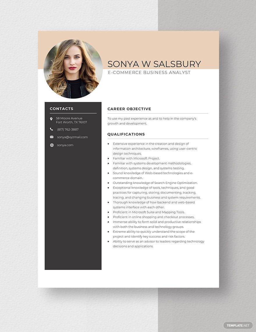 Free E-Commerce Business Analyst Resume Template