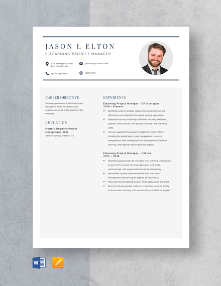 Modern Project Manager Resume Template - Word, Apple Pages, PSD ...