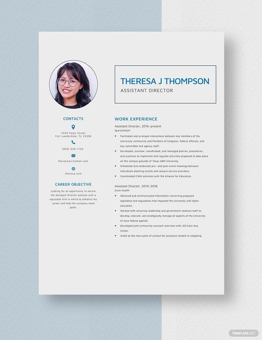 Free Sample Assistant Director Resume