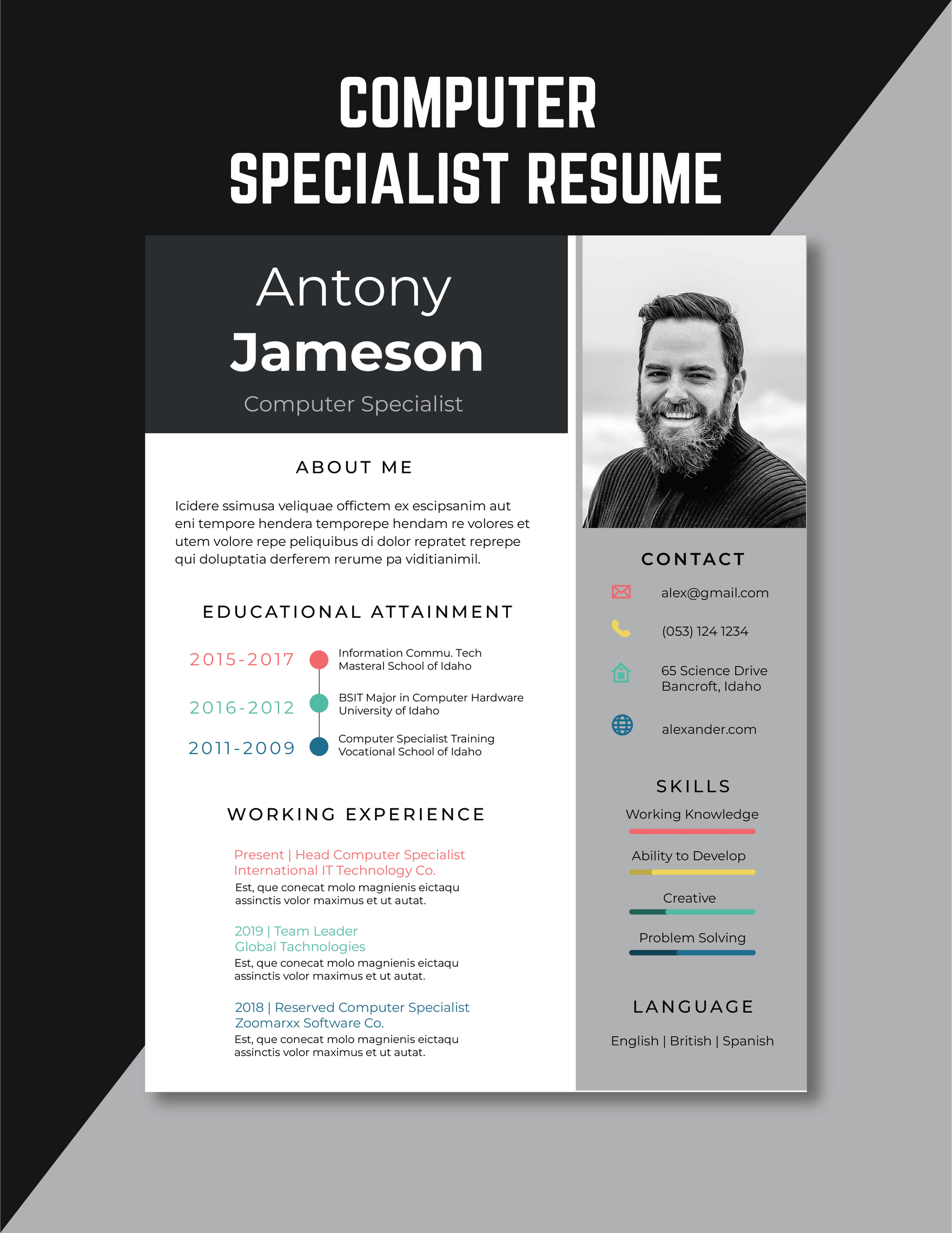 Computer Specialist Resume Template