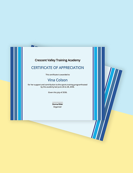 Certificate of Appreciation for Training Template - Illustrator, InDesign, Word, Outlook, Apple Pages, PSD, Publisher