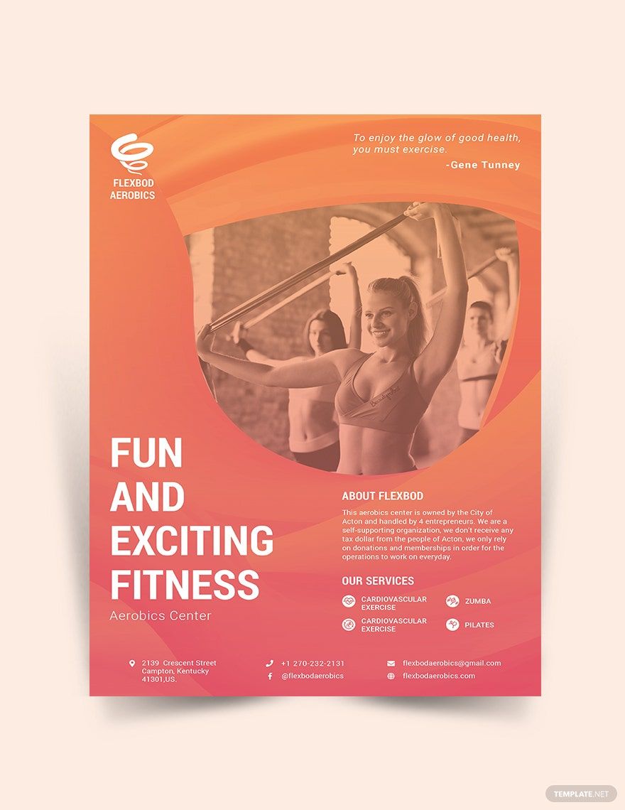 Aerobics Center Flyer Template in Word, Google Docs, Illustrator, PSD, Apple Pages, Publisher, InDesign