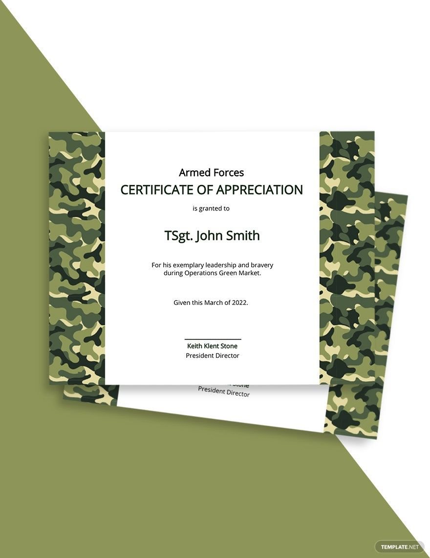 Army Certificate of Appreciation Template
