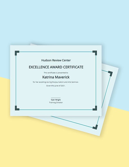 Free Training Excellence Award Certificate Template