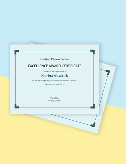 Training Excellence Award Certificate Template - Illustrator, InDesign, Word, Outlook, Apple Pages, PSD, Publisher