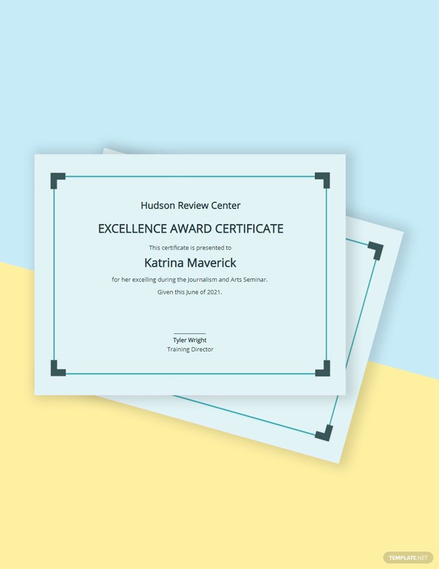 Training Excellence Award Certificate Template