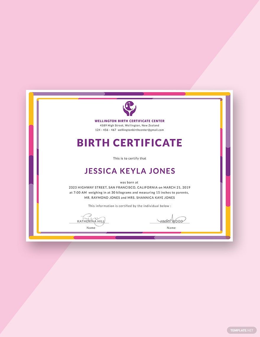 Free Certificate of Birth Template