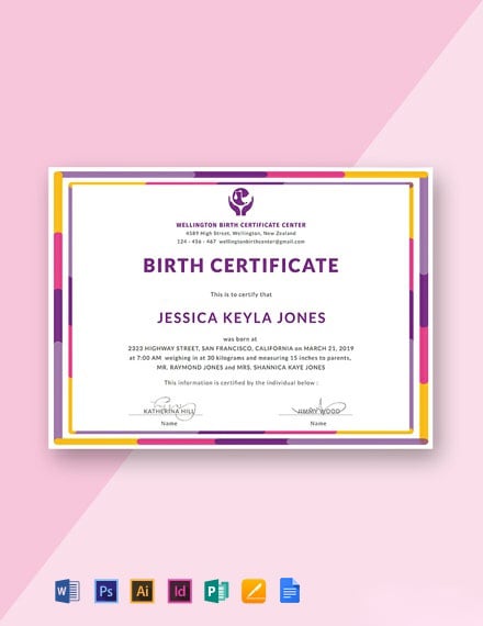 Free Certificate of Birth Template