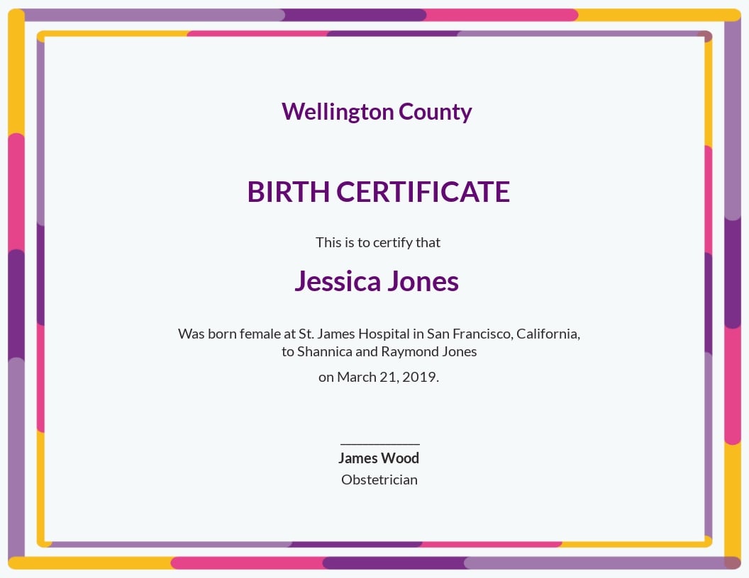Free Certificate of Birth Template.jpe