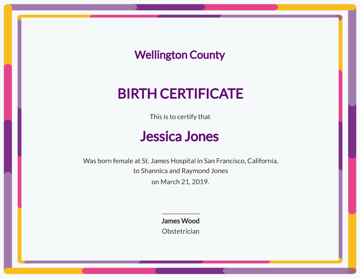 Free Certificate of Birth
