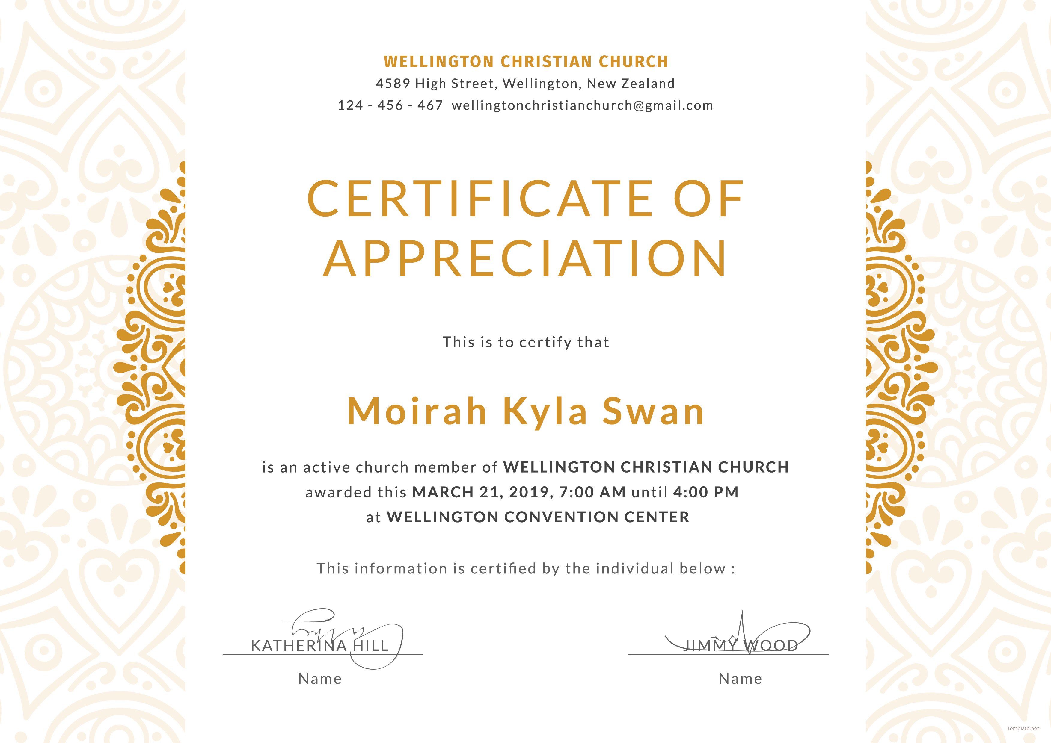 Free Church Certificate of Appreciation Template in Adobe