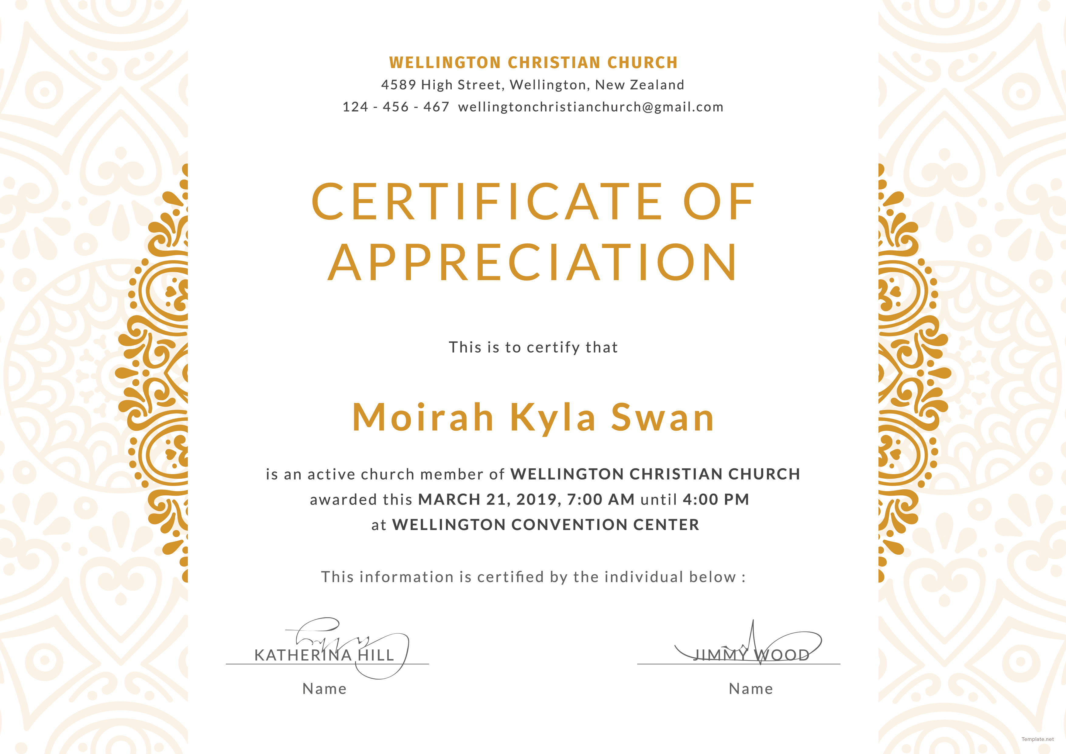 Free Church Certificate Of Appreciation Template In Adobe Photoshop 