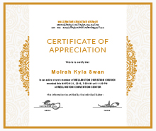 church certificate of appreciation