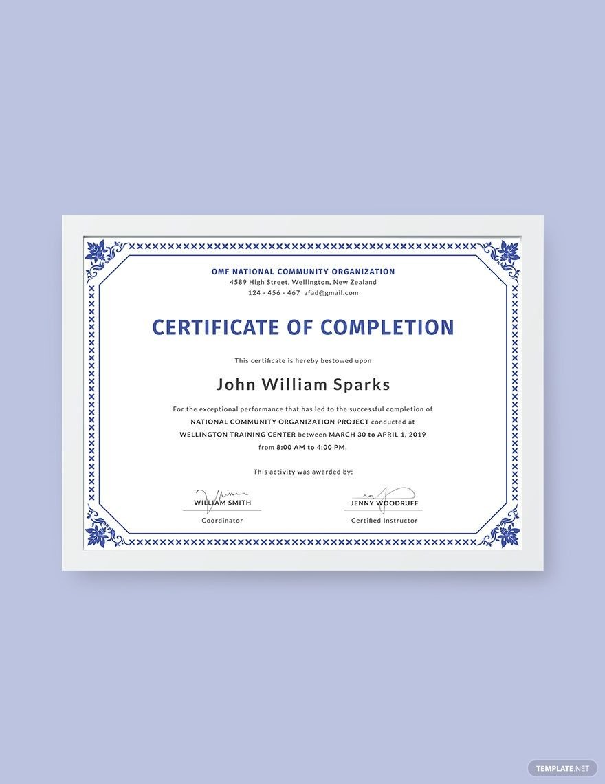 Certificate of Project Completion Template