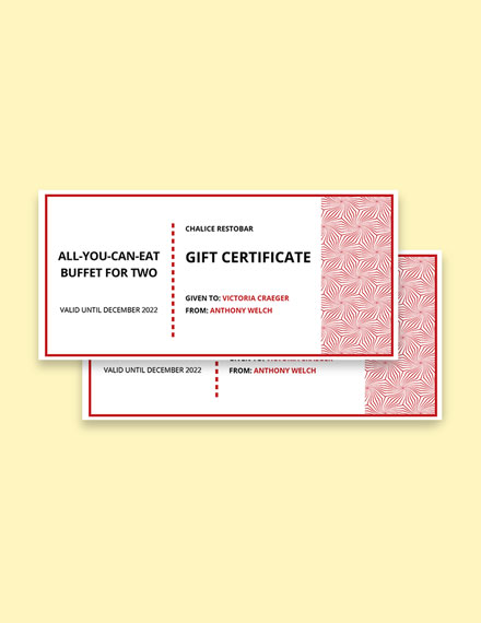 Gift Certificate for Restaurant Template - Google Docs, Illustrator, InDesign, Word, Apple Pages, PSD, Publisher