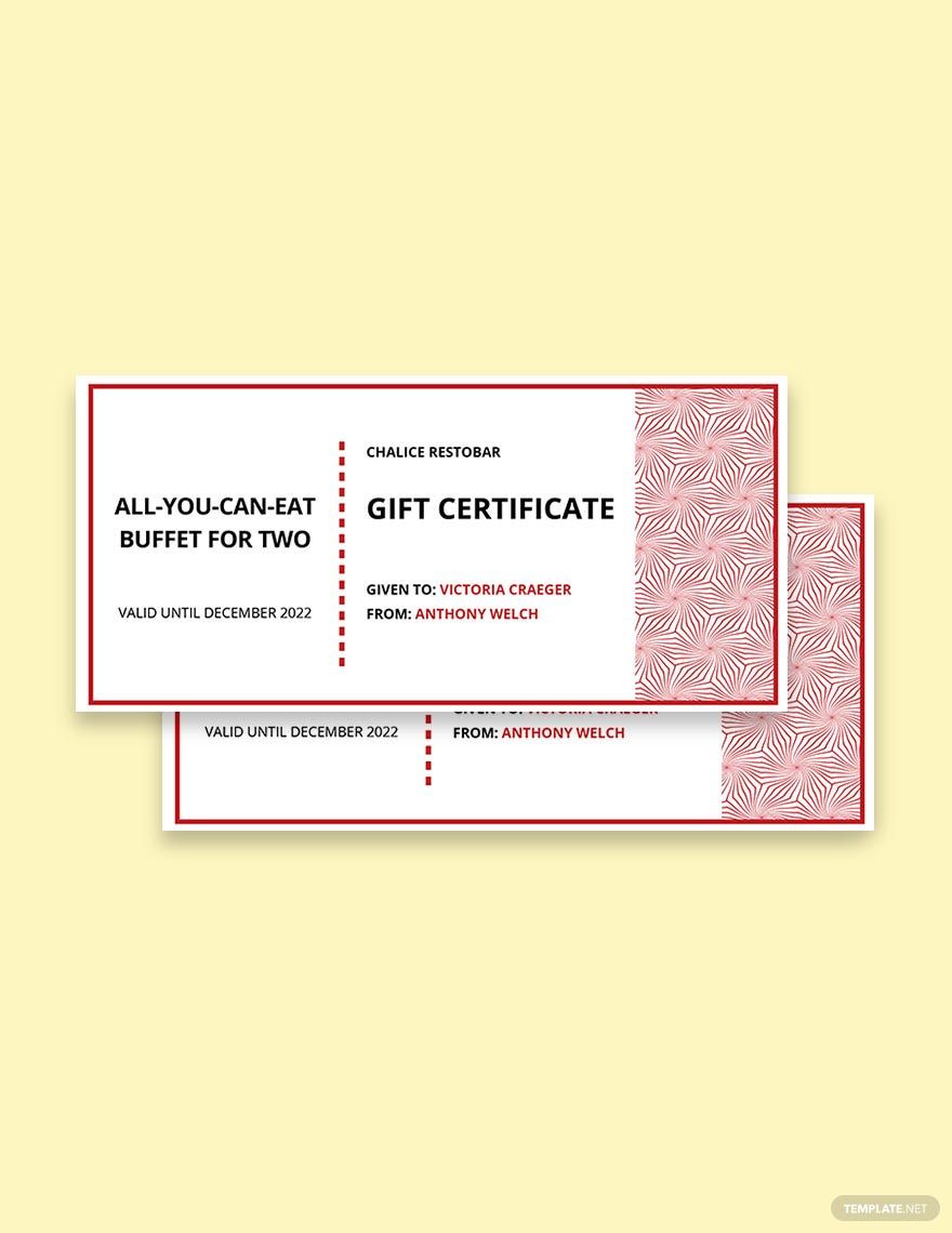 Gift Certificate for Restaurant Template