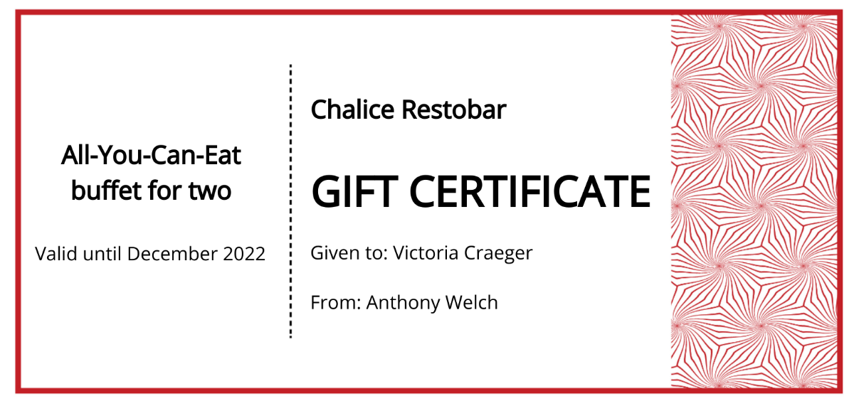 Gift Certificate for Restaurant Template