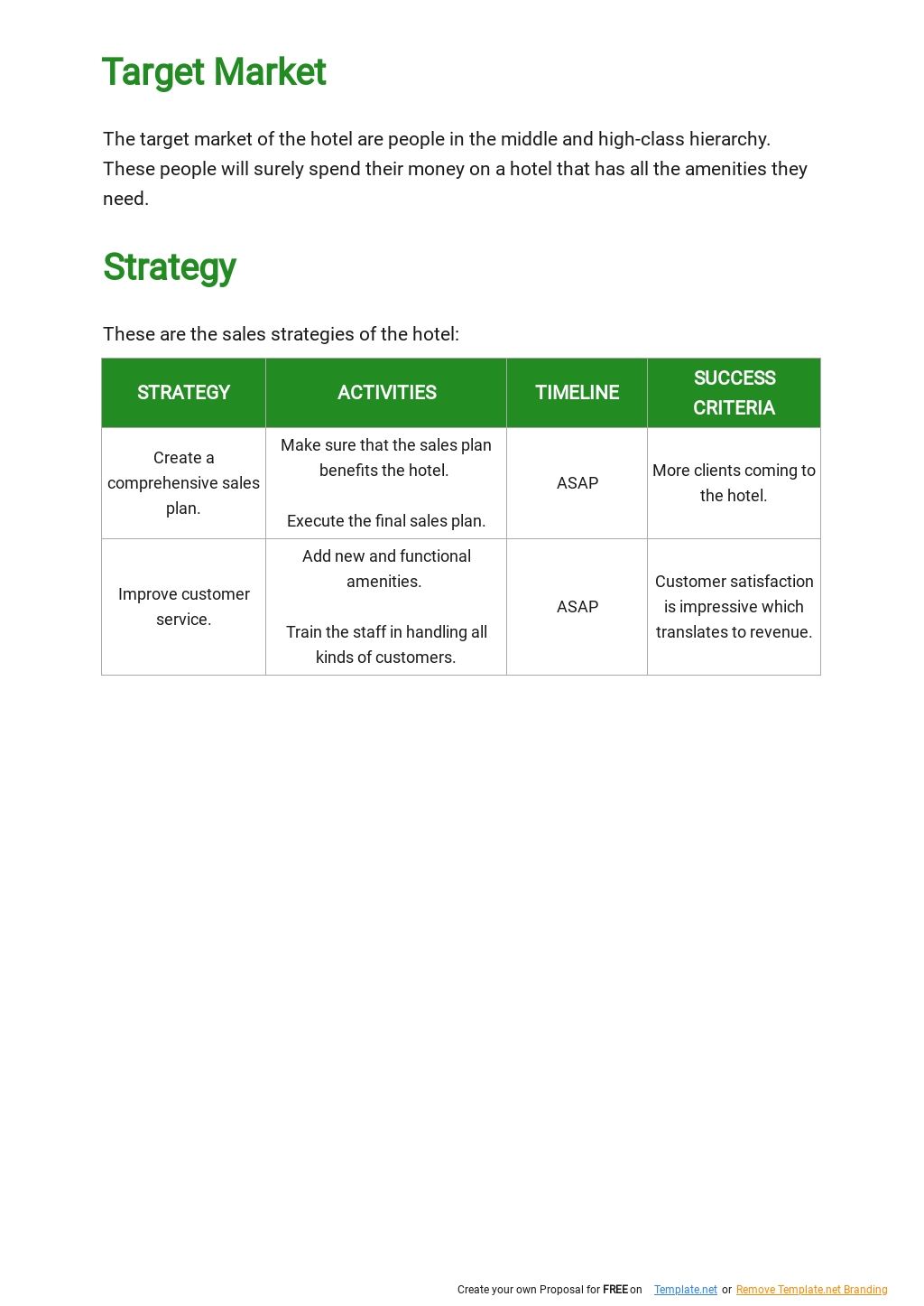 Sample Hotel Sales Plan Template Google Docs, Word, Apple Pages, PDF