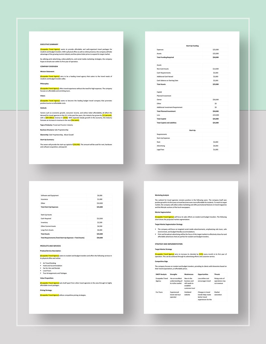 Travel Agency Sales Plan Template