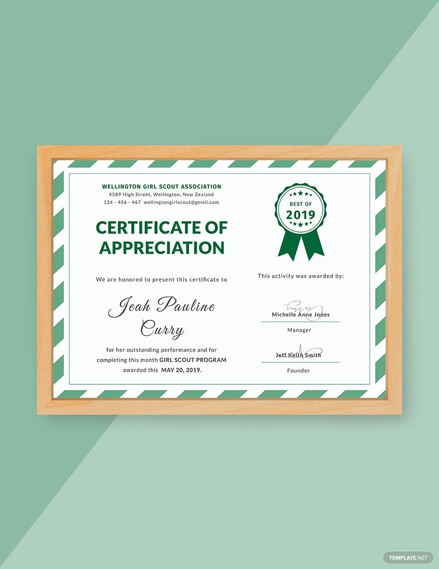 Girl Scout Certificate of Appreciation Template