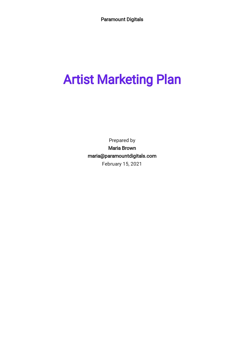 Artist Marketing Plan Template Free PDF Word DOC Google Docs