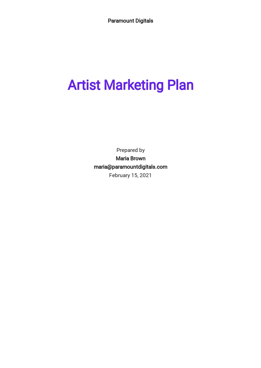 business plan template artist