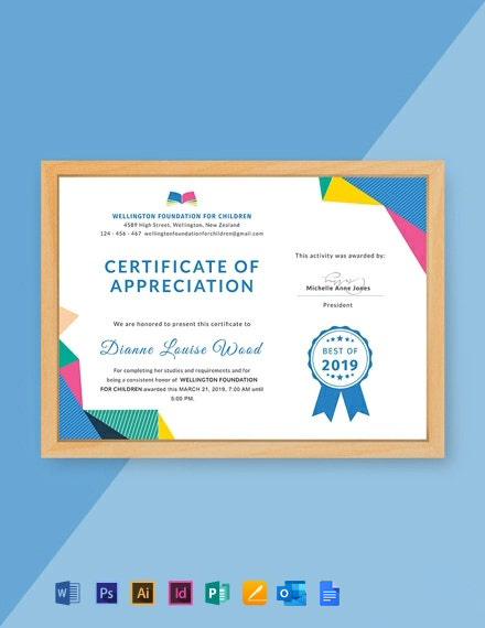 Graduation Appreciation Certificate Template - Google Docs, Word, PSD, Publisher