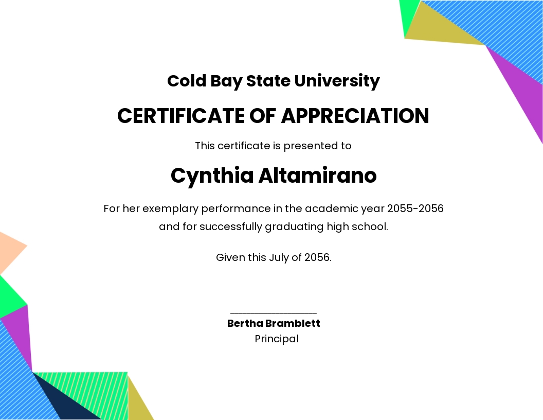 Graduation Appreciation Certificate Template - Google Docs, Word