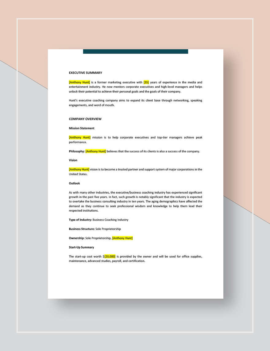 Coach Marketing Plan Template in Pages, Word, Google Docs - Download ...