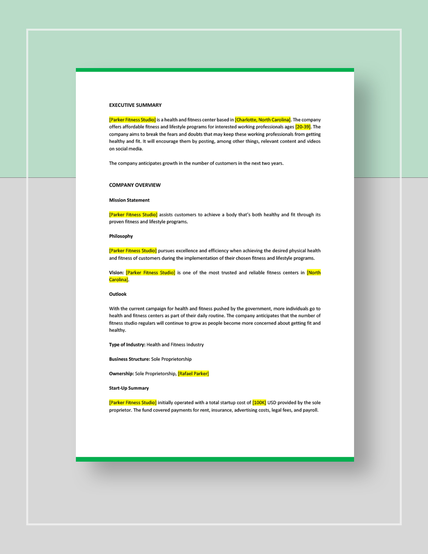 Fitness Studio Marketing Plan Template in Pages, Word, PDF, Google Docs ...