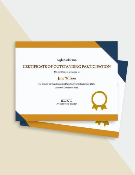 Certificate for Outstanding Participation Template - Google Docs, Word, Publisher