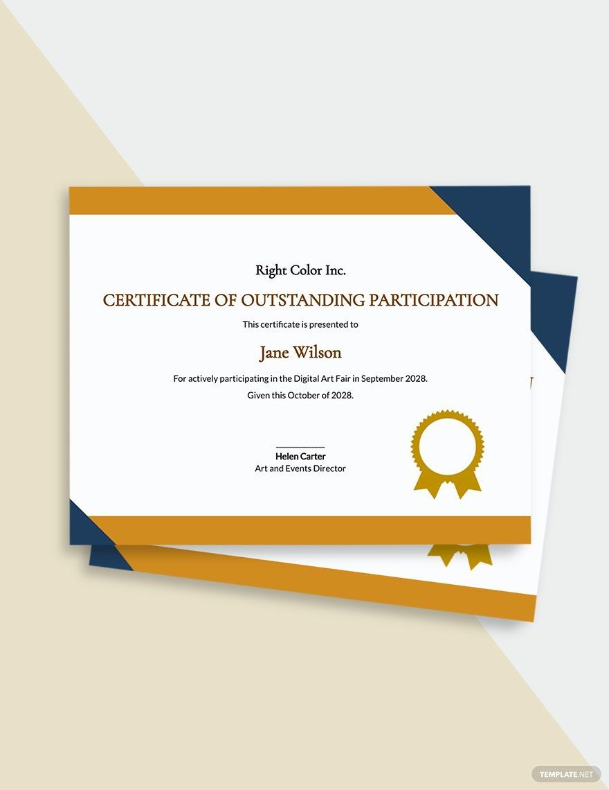 Certificate for Outstanding Participation Template
