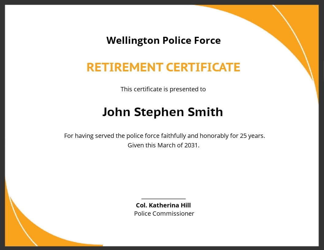 certificate photo police retirement