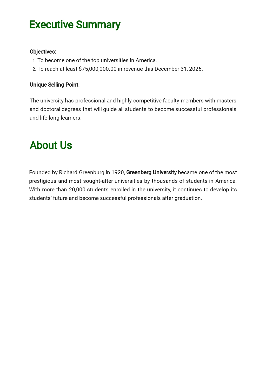 Modern Business Plan Template Google Docs Word Apple Pages PDF
