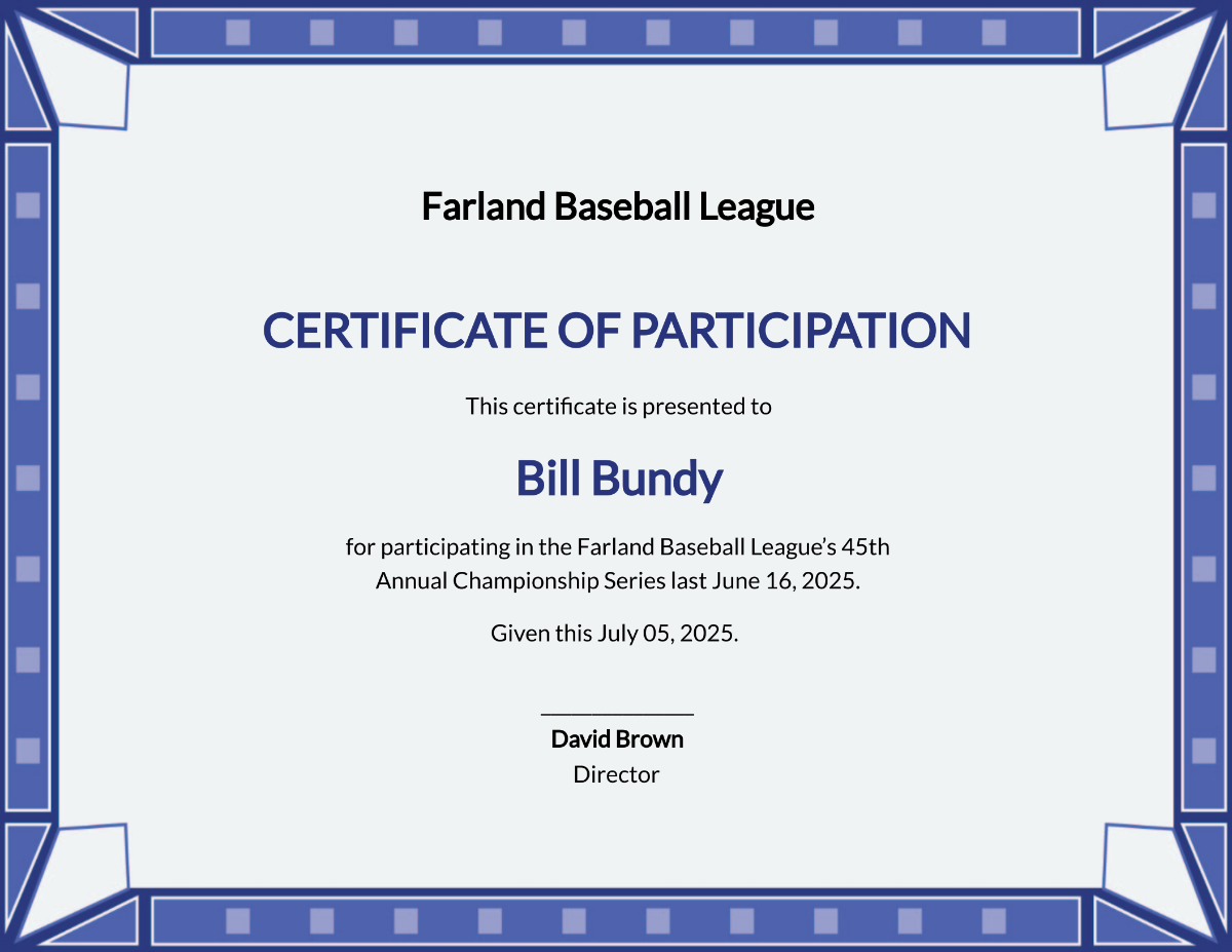 Participation Certificate for Sports Template