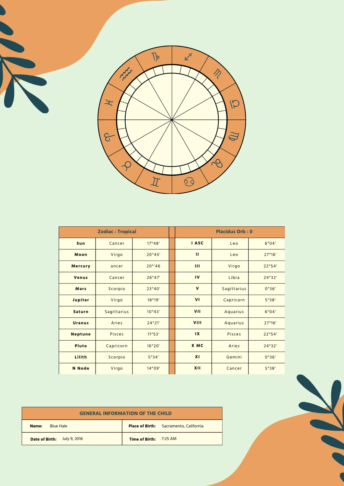Free Family Natal Chart Template to Edit Online