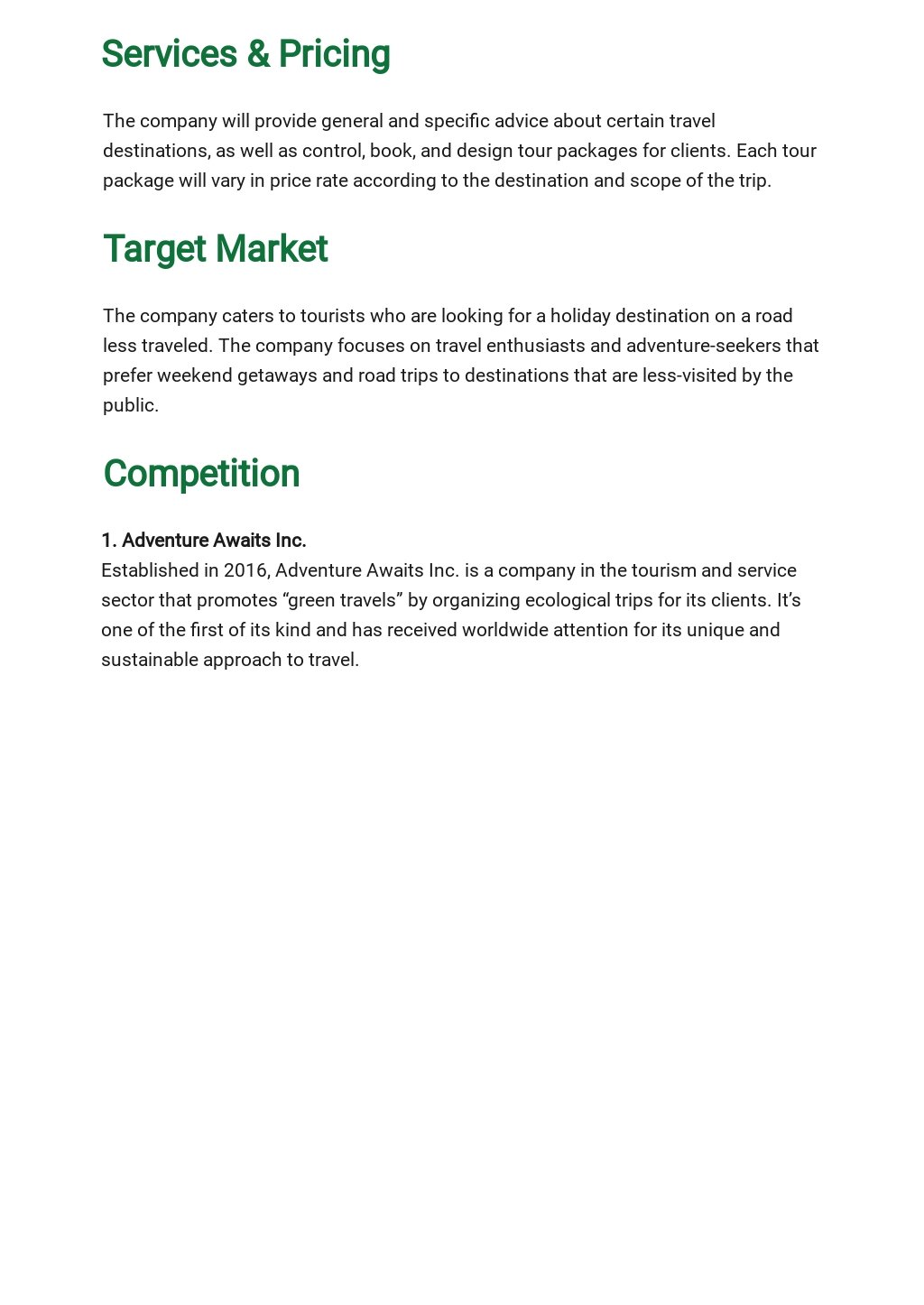 Tour Operator Business Plan Template [Free PDF] Word Apple Pages